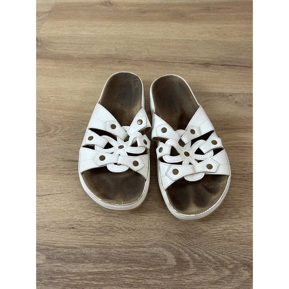 Target White Sandals Slip On Summer Leather Faux Size 8